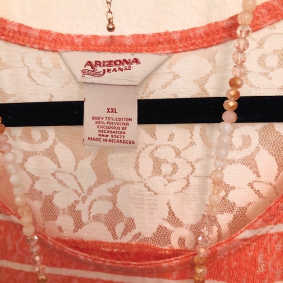 XXL CORAL LACY TOP TEE SHIRT BLOUSE LIGHTWEIGHT ARIZONA JEANS CO  RUNS LIKE A XL - Picture 3 of 5